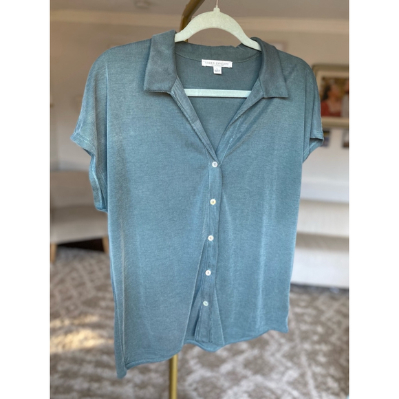 Green Envelope Ribbed Button-Up Collared Shirt Dark Academia Preppy Fairycore L - Picture 2 of 6